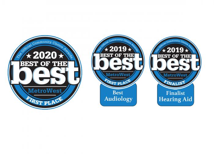 three awards in a row. Black and blue circles. Best of MetroWest.