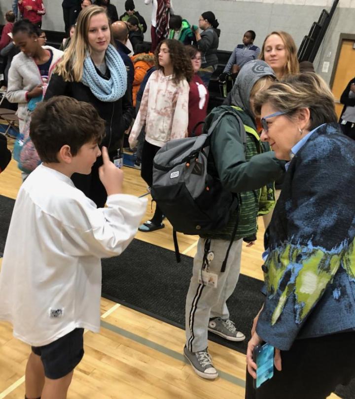 Gallaudet University President Bobbi Cordano visiting campus with students