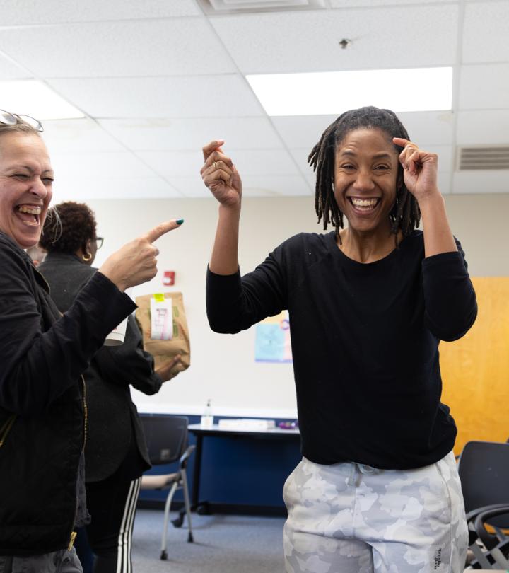 two ladies laughing