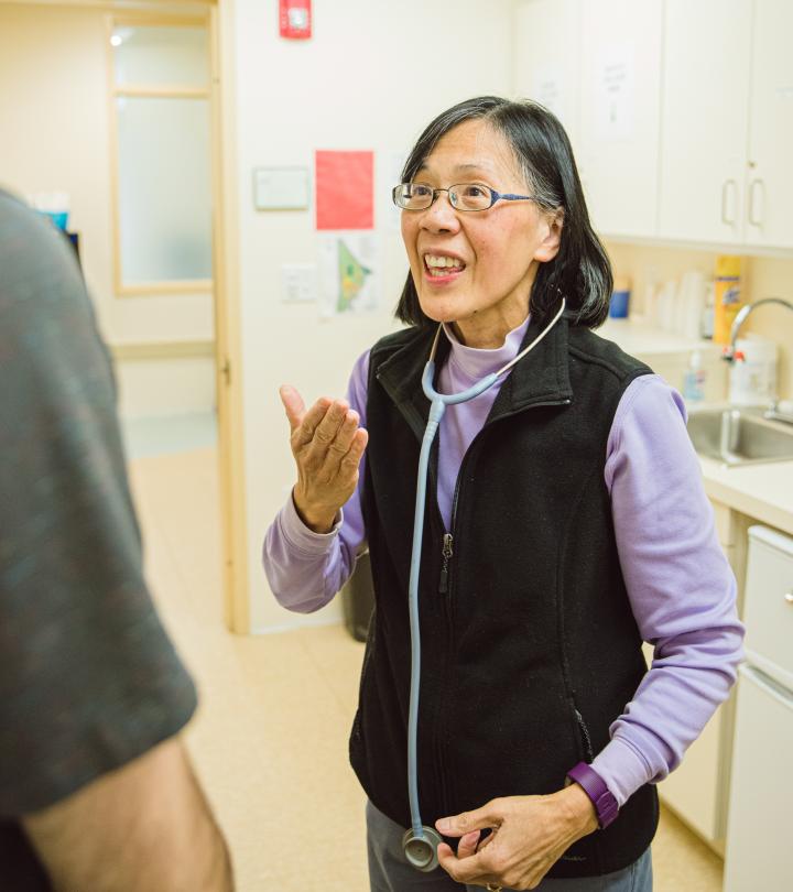 Nurse talking with a student.