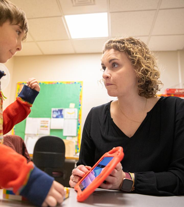 SLP teacher working with a student
