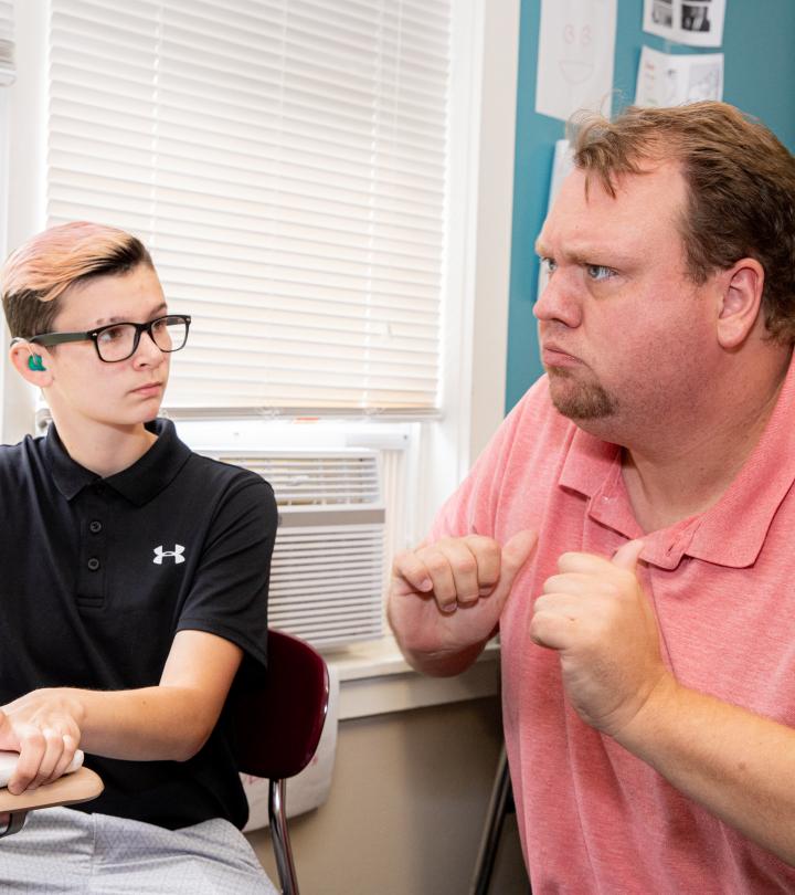 The student is listening to the teacher.